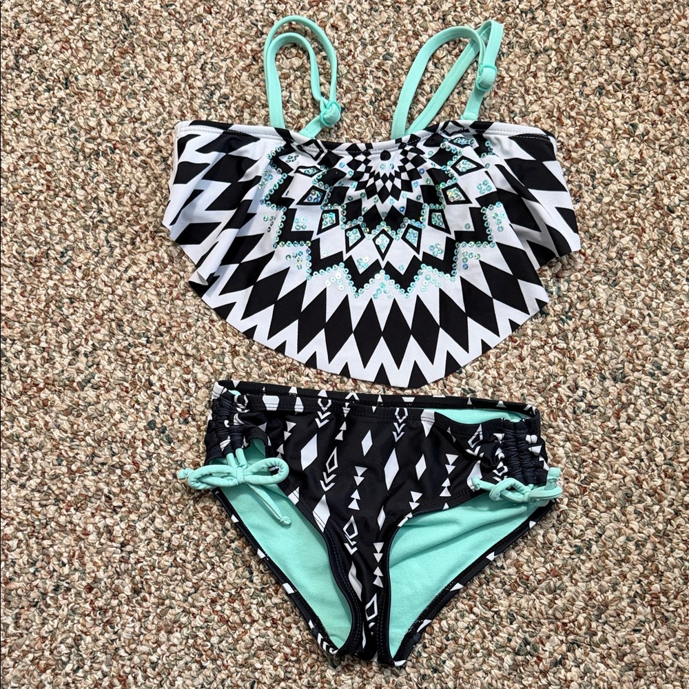 Justice Black and Mint Kids Swim Bikini